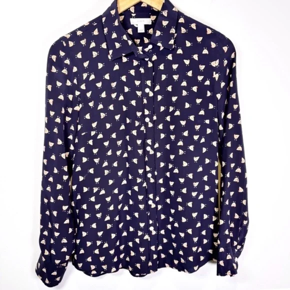 J. CREW Long Sleeve French Hen Button Up Boy Shirt Silk Blouse - Picture 7 of 8